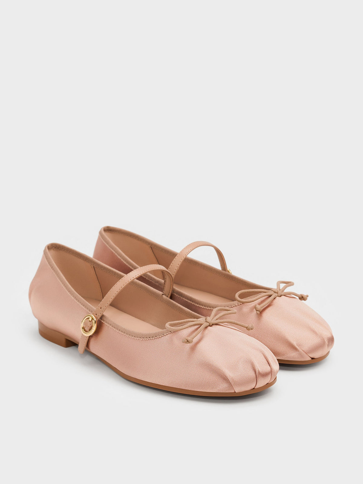 CHARLES & KEITH Top Pick | Emiko Satin Bow Mary Jane Flats - Nude