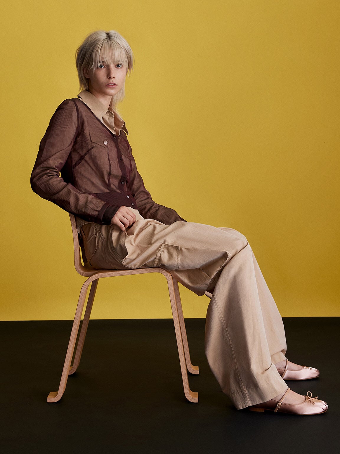 CHARLES & KEITH Top Pick | Emiko Satin Bow Mary Jane Flats - Nude