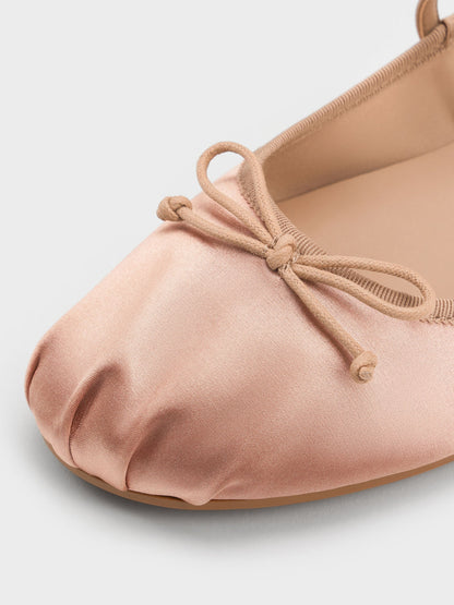 CHARLES & KEITH Top Pick | Emiko Satin Bow Mary Jane Flats - Nude