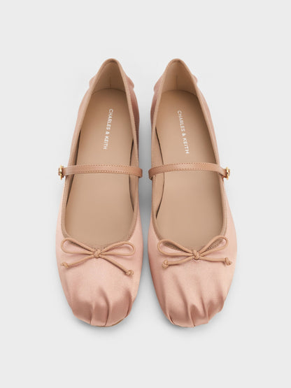 CHARLES & KEITH Top Pick | Emiko Satin Bow Mary Jane Flats - Nude