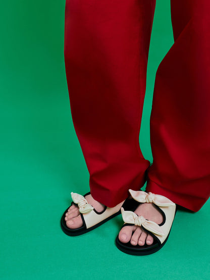 CHARLES & KEITH Deals | Contrast-Trim Knot-Bow Slingback Sandals - Chalk