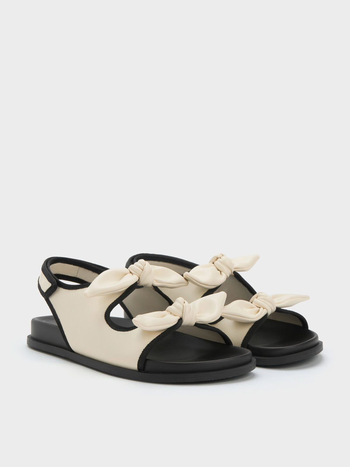 CHARLES & KEITH Deals | Contrast-Trim Knot-Bow Slingback Sandals - Chalk