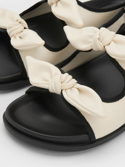 CHARLES & KEITH Deals | Contrast-Trim Knot-Bow Slingback Sandals - Chalk