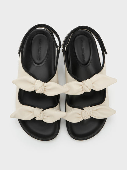 CHARLES & KEITH Deals | Contrast-Trim Knot-Bow Slingback Sandals - Chalk