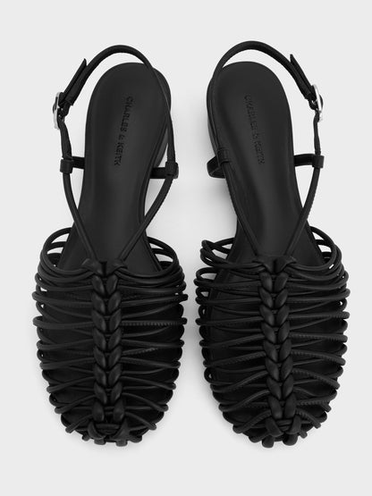 CHARLES & KEITH Top Pick | Linnea Woven Slingback Caged Sandals - Black