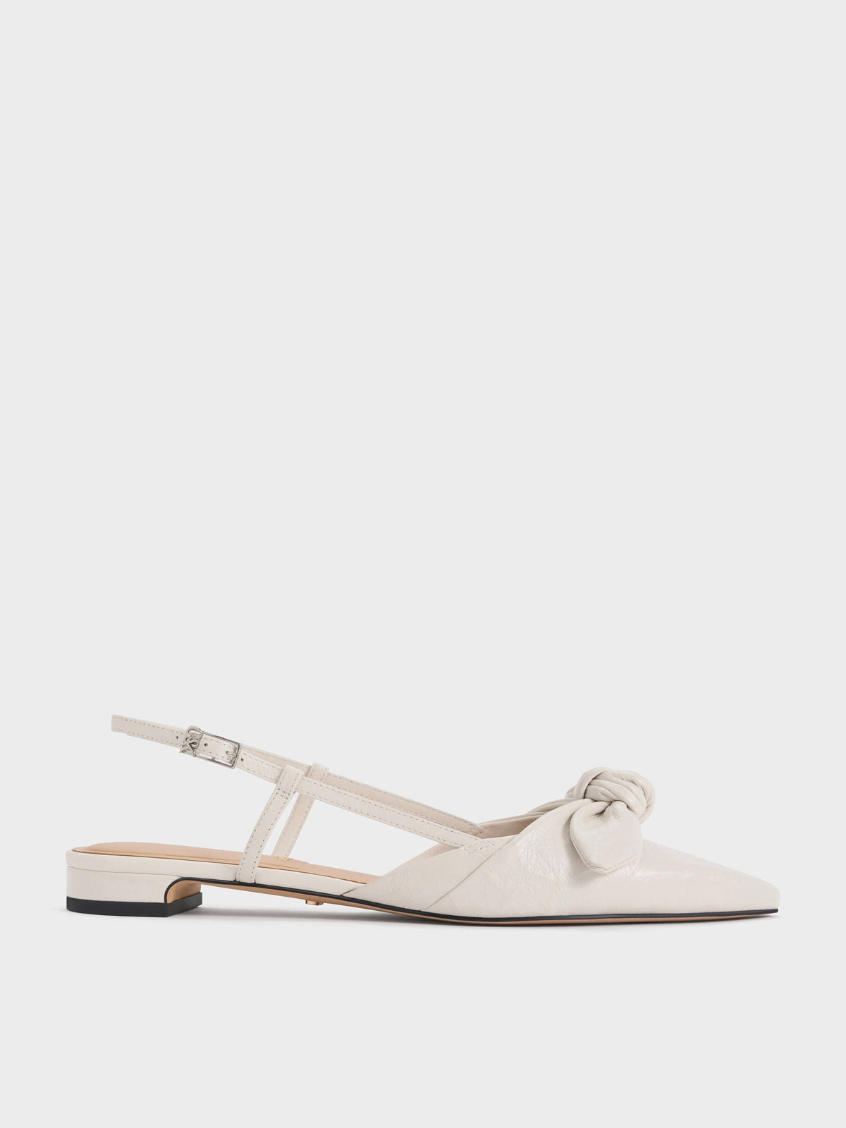 CHARLES & KEITH Discount | Jayce Leather Knot-Bow Slingback Flats - White