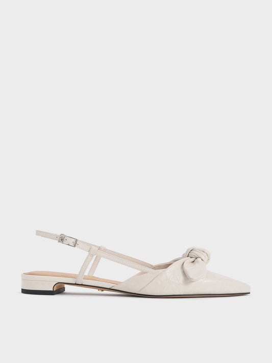CHARLES & KEITH Discount | Jayce Leather Knot-Bow Slingback Flats - White