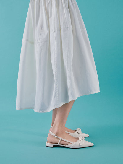 CHARLES & KEITH Discount | Jayce Leather Knot-Bow Slingback Flats - White