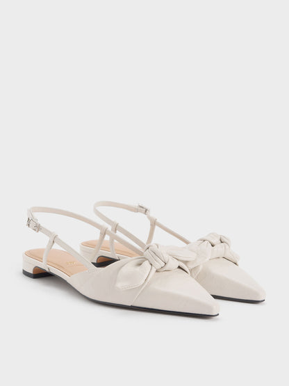 CHARLES & KEITH Discount | Jayce Leather Knot-Bow Slingback Flats - White