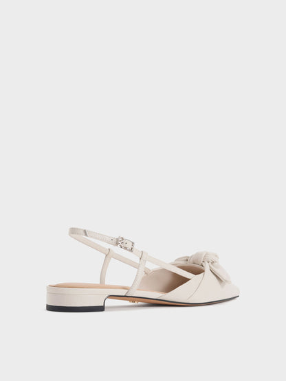 CHARLES & KEITH Discount | Jayce Leather Knot-Bow Slingback Flats - White