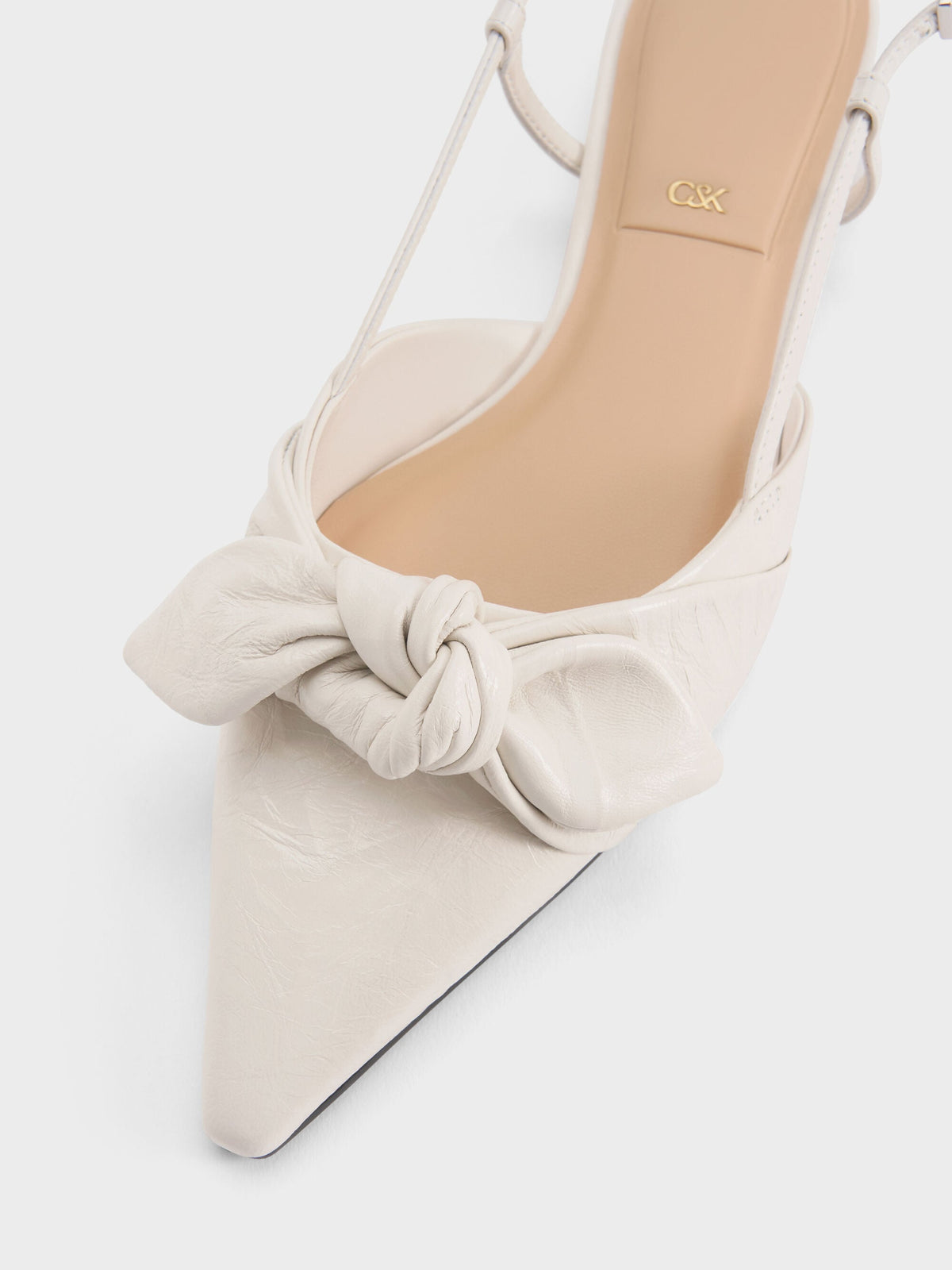 CHARLES & KEITH Discount | Jayce Leather Knot-Bow Slingback Flats - White