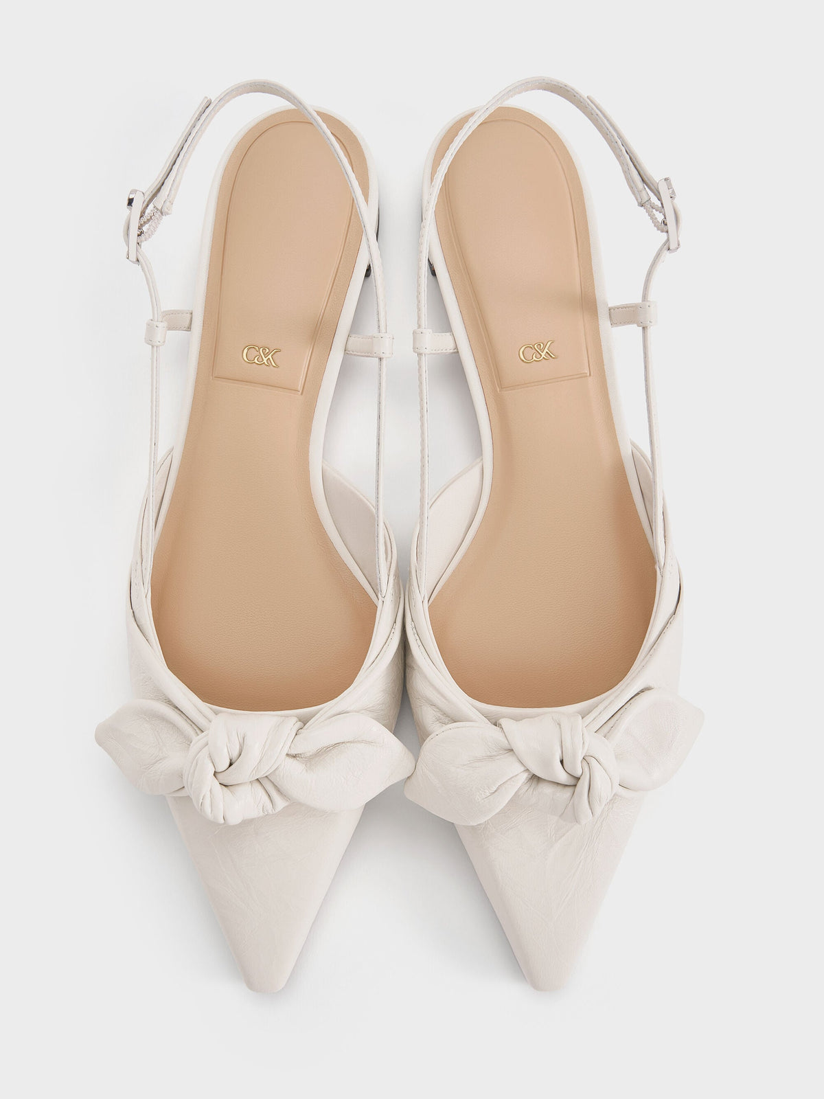 CHARLES & KEITH Discount | Jayce Leather Knot-Bow Slingback Flats - White