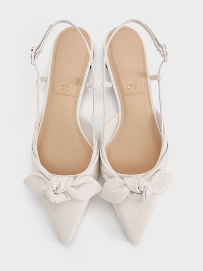 CHARLES & KEITH Discount | Jayce Leather Knot-Bow Slingback Flats - White