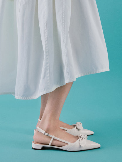 CHARLES & KEITH Discount | Jayce Leather Knot-Bow Slingback Flats - White