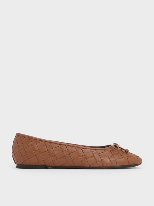 CHARLES & KEITH Everyday | Ivette Woven Bow Ballet Flats - Brown