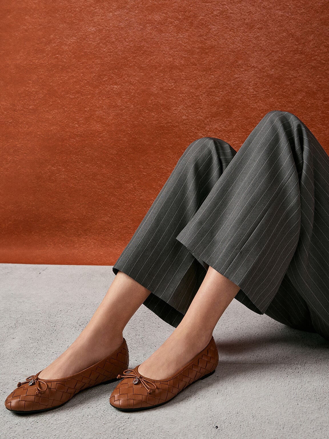 CHARLES & KEITH Everyday | Ivette Woven Bow Ballet Flats - Brown