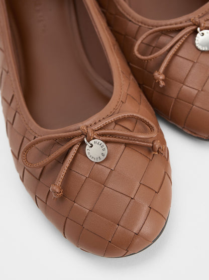 CHARLES & KEITH Everyday | Ivette Woven Bow Ballet Flats - Brown