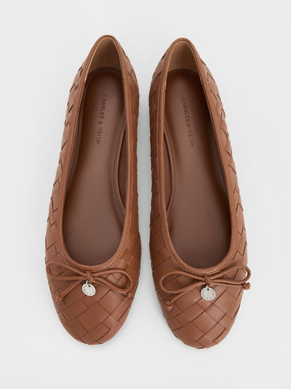 CHARLES & KEITH Everyday | Ivette Woven Bow Ballet Flats - Brown