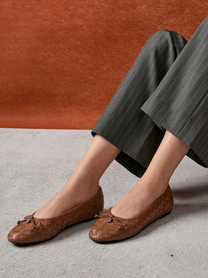 CHARLES & KEITH Everyday | Ivette Woven Bow Ballet Flats - Brown