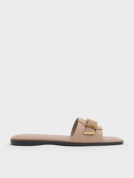 CHARLES & KEITH Special Offer | Whitney Suede & Leather Slide Sandals - Taupe
