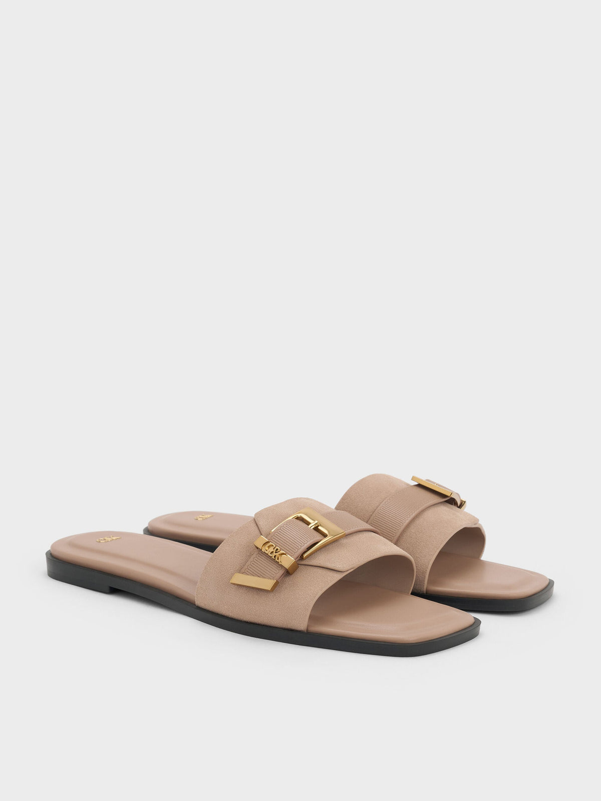 CHARLES & KEITH Special Offer | Whitney Suede & Leather Slide Sandals - Taupe