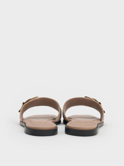 CHARLES & KEITH Special Offer | Whitney Suede & Leather Slide Sandals - Taupe