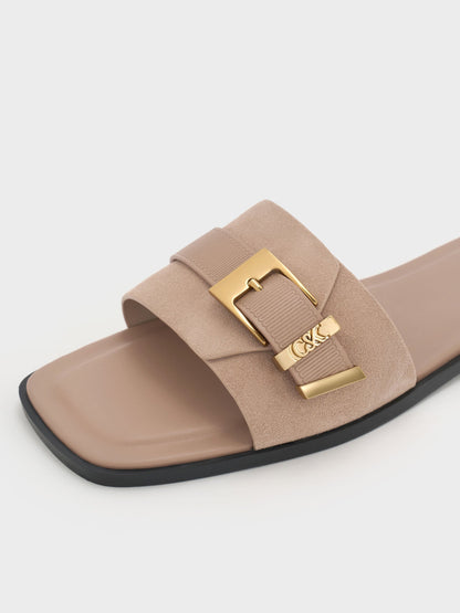 CHARLES & KEITH Special Offer | Whitney Suede & Leather Slide Sandals - Taupe