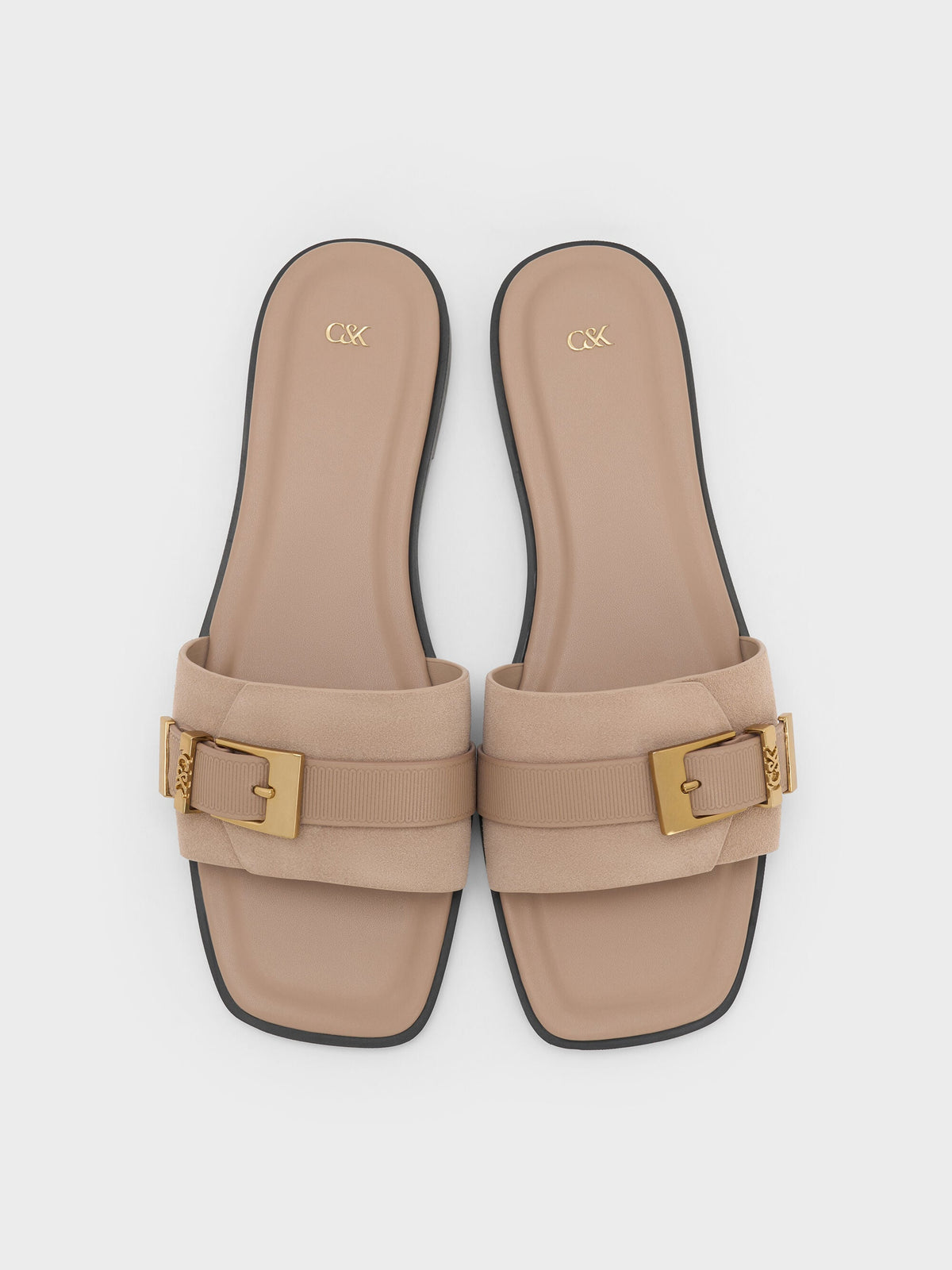 CHARLES & KEITH Special Offer | Whitney Suede & Leather Slide Sandals - Taupe