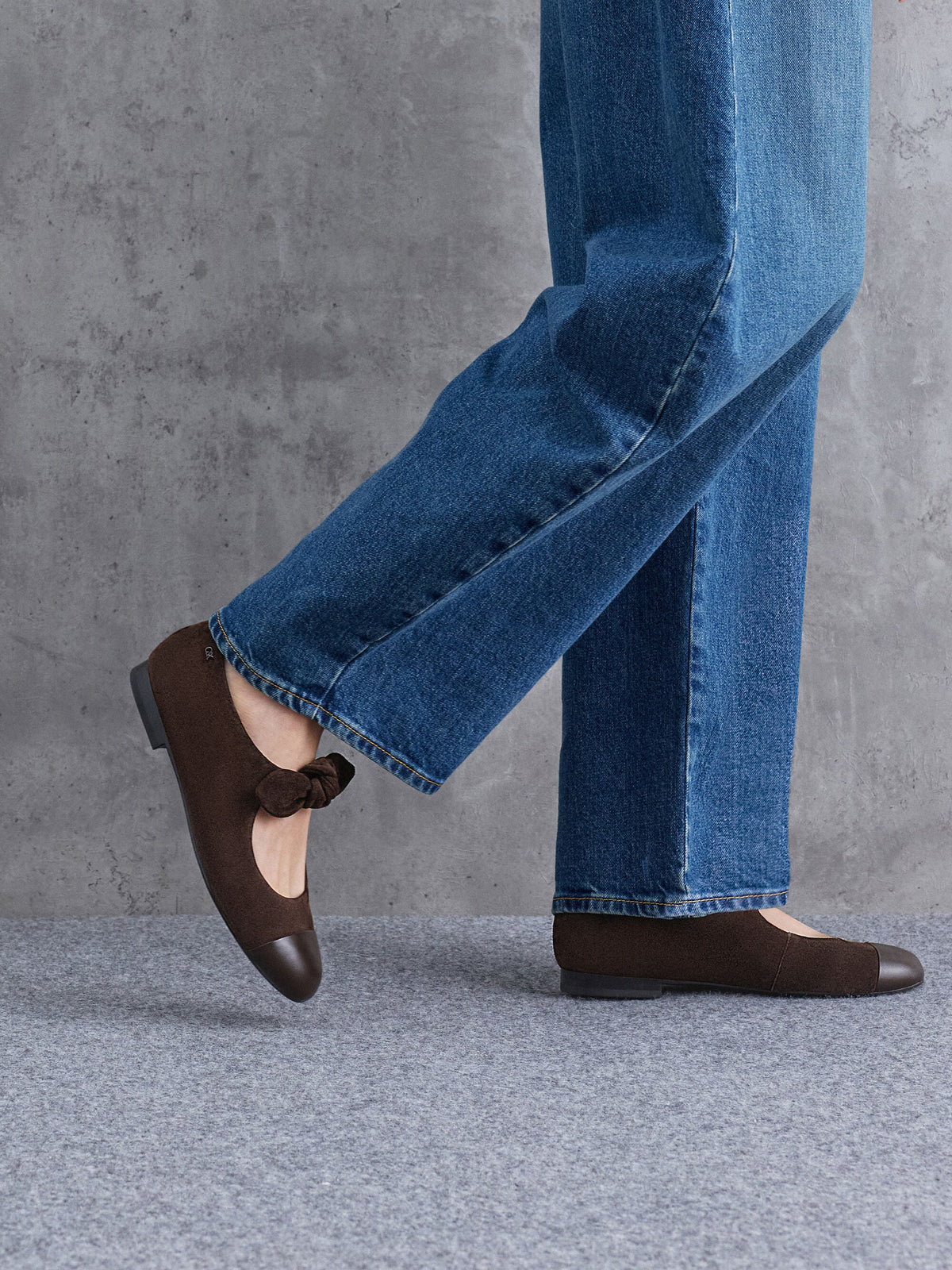 CHARLES & KEITH Hot Sale | Suede & Leather Mary Janes - Dark Brown Textured