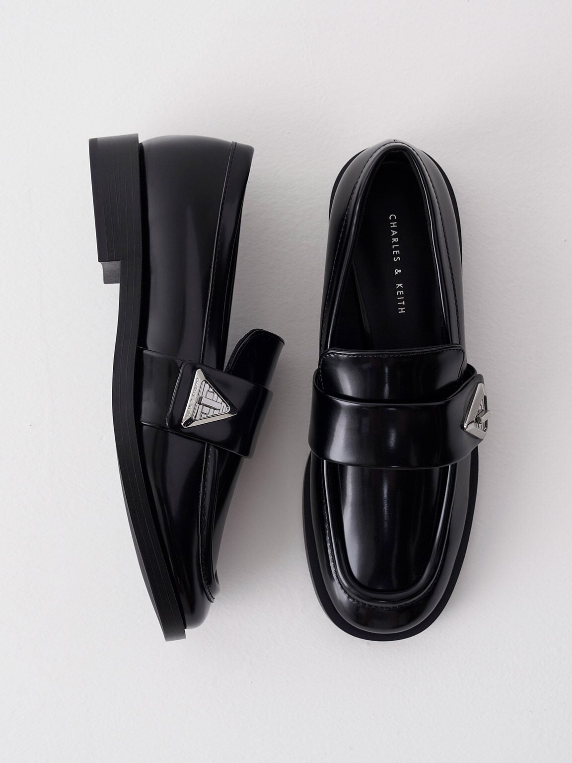 CHARLES & KEITH Trending | Trice Metallic Accent Loafers - Black Box