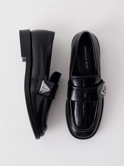 CHARLES & KEITH Trending | Trice Metallic Accent Loafers - Black Box