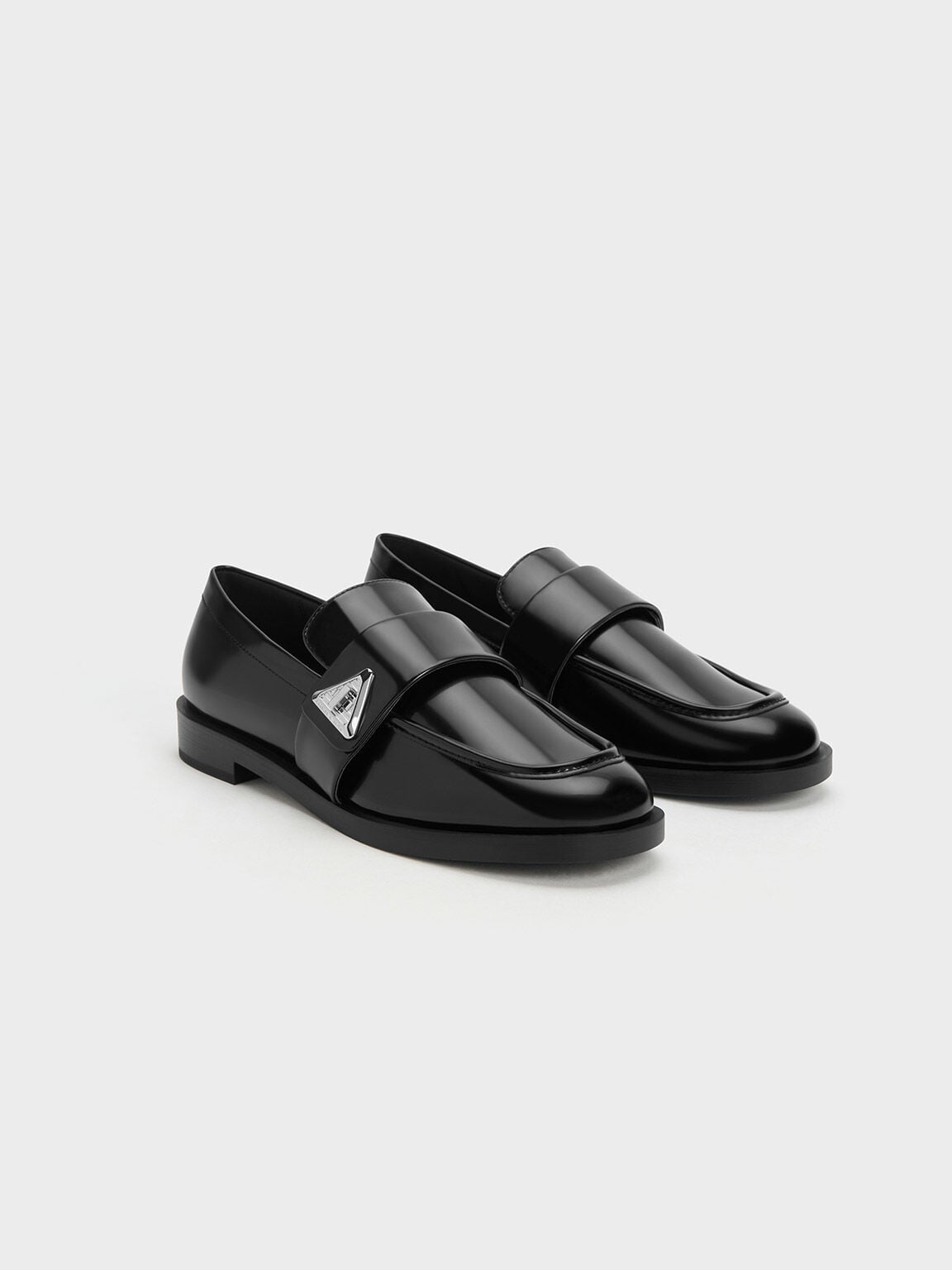 CHARLES & KEITH Trending | Trice Metallic Accent Loafers - Black Box