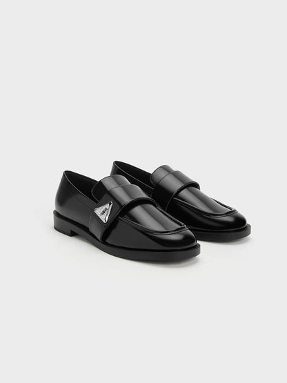 CHARLES & KEITH Trending | Trice Metallic Accent Loafers - Black Box