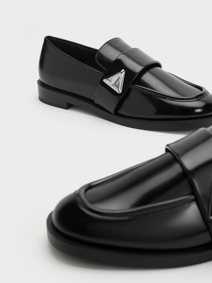 CHARLES & KEITH Trending | Trice Metallic Accent Loafers - Black Box