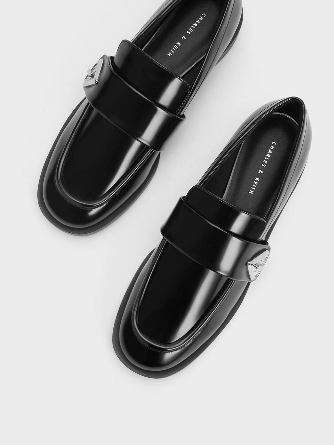 CHARLES & KEITH Trending | Trice Metallic Accent Loafers - Black Box