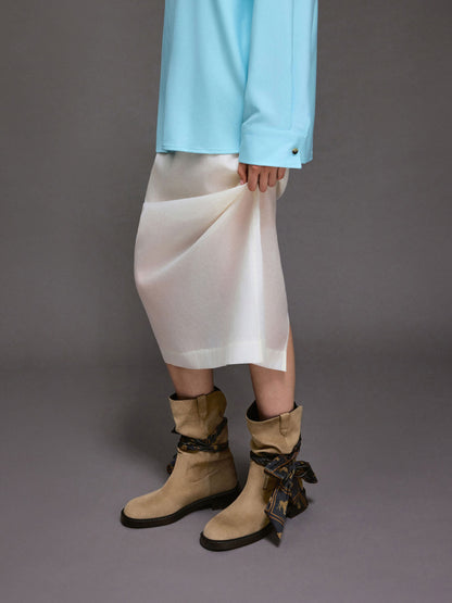 CHARLES & KEITH Value | Faux Suede Printed-Scarf Calf Boots - Khaki