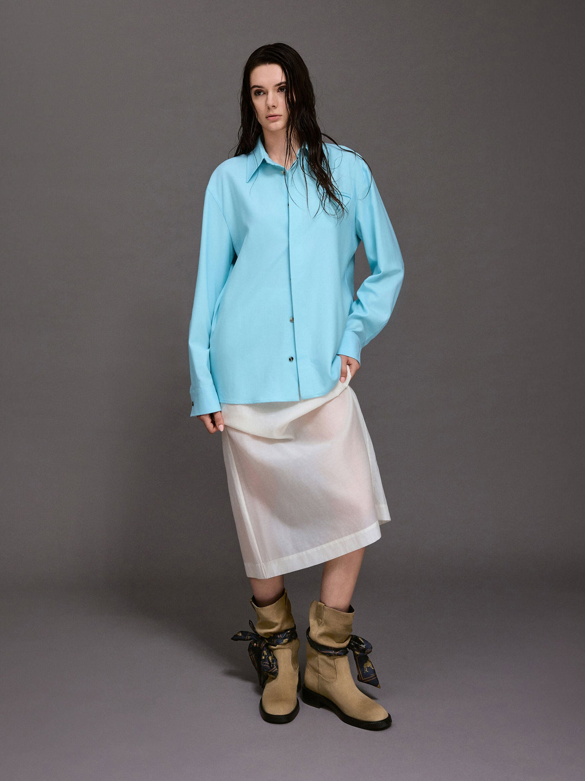 CHARLES & KEITH Value | Faux Suede Printed-Scarf Calf Boots - Khaki
