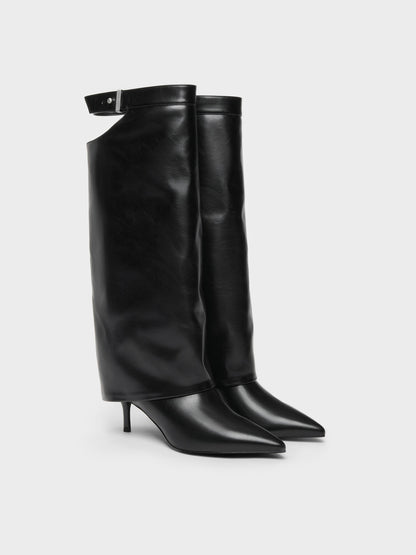 CHARLES & KEITH Trending | Cut-Out Stiletto Knee-High Boots - Black