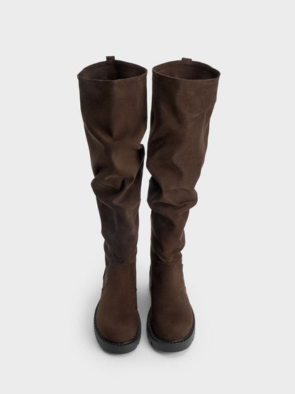 CHARLES & KEITH Discount | Camilla Faux Suede Thigh-High Boots - Dark Brown Textured