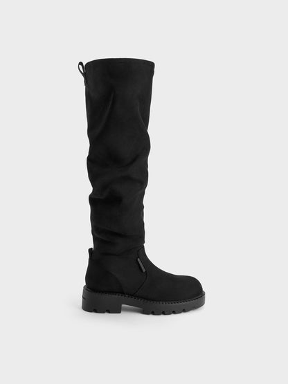 CHARLES & KEITH Recommended | Camilla Faux Suede Thigh-High Boots - Black Textured