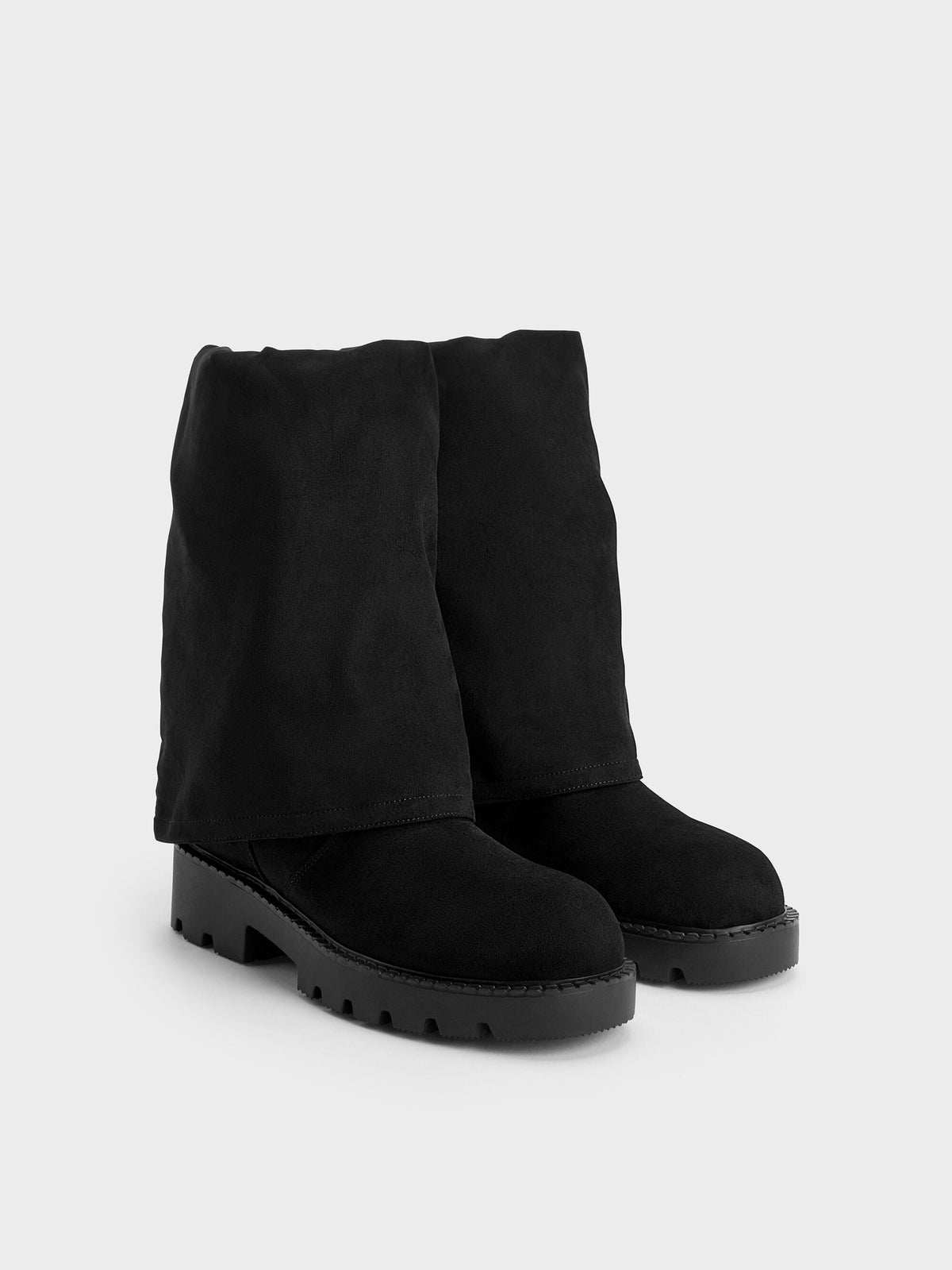 CHARLES & KEITH Recommended | Camilla Faux Suede Thigh-High Boots - Black Textured