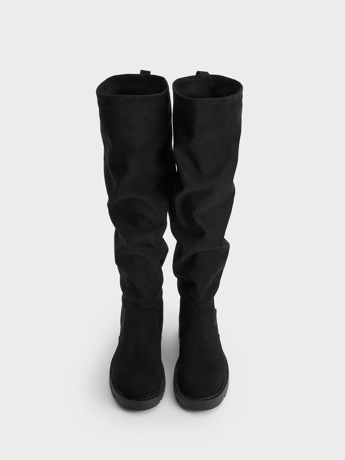CHARLES & KEITH Recommended | Camilla Faux Suede Thigh-High Boots - Black Textured