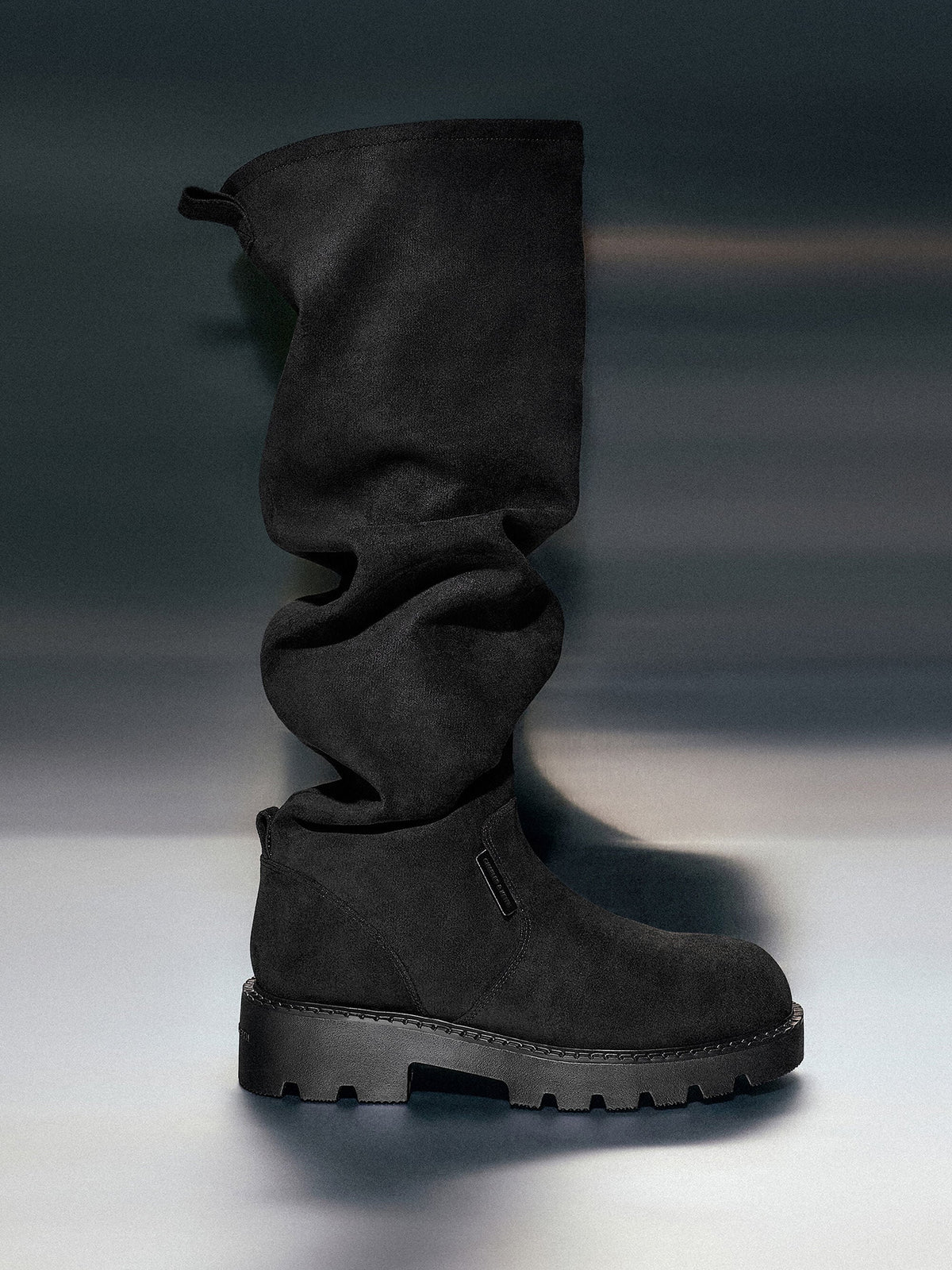 CHARLES & KEITH Recommended | Camilla Faux Suede Thigh-High Boots - Black Textured
