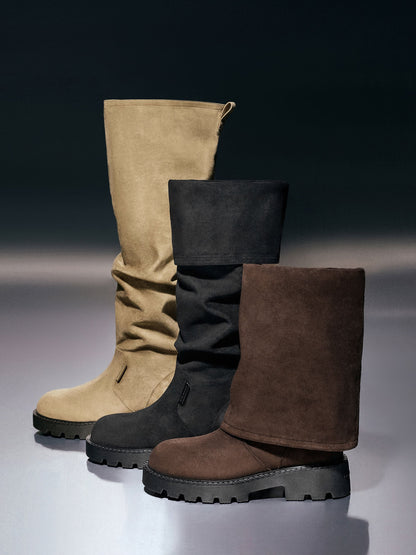 CHARLES & KEITH Recommended | Camilla Faux Suede Thigh-High Boots - Black Textured