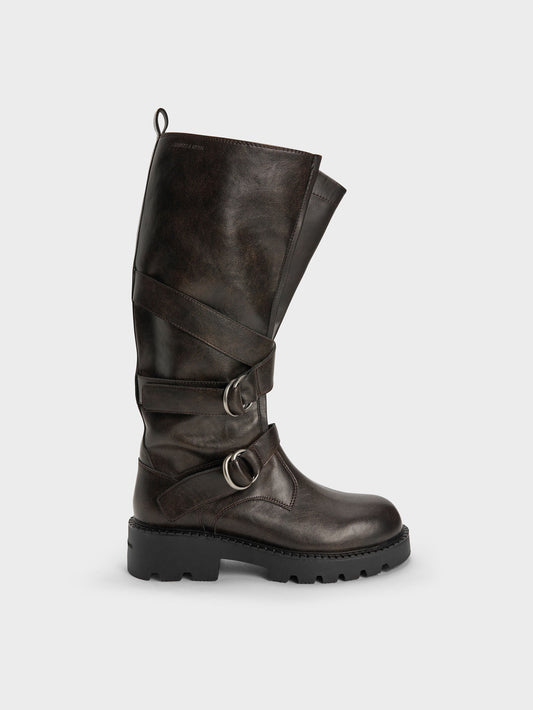 CHARLES & KEITH Discount | Double-Strap Knee-High Boots - Dark Brown