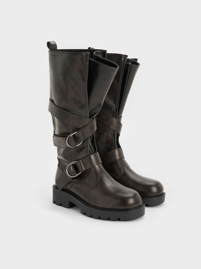 CHARLES & KEITH Discount | Double-Strap Knee-High Boots - Dark Brown