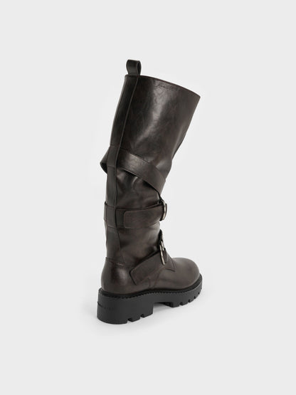 CHARLES & KEITH Discount | Double-Strap Knee-High Boots - Dark Brown