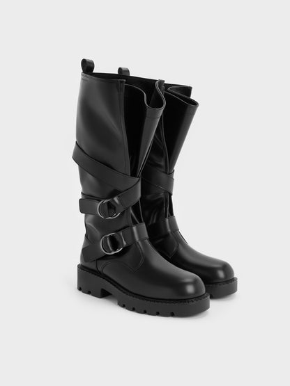 CHARLES & KEITH Popular | Double-Strap Knee-High Boots - Black