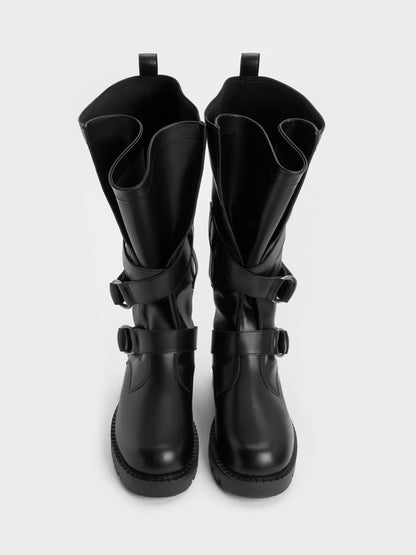 CHARLES & KEITH Popular | Double-Strap Knee-High Boots - Black