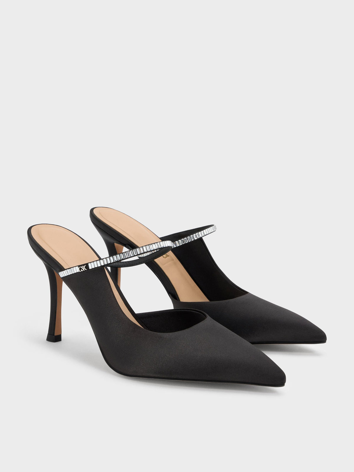 CHARLES & KEITH Featured | Gem D'Orsay Stiletto Mules - Black Textured